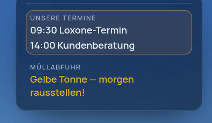 Dashboard-Karte: Gelbe Tonne rausstellen